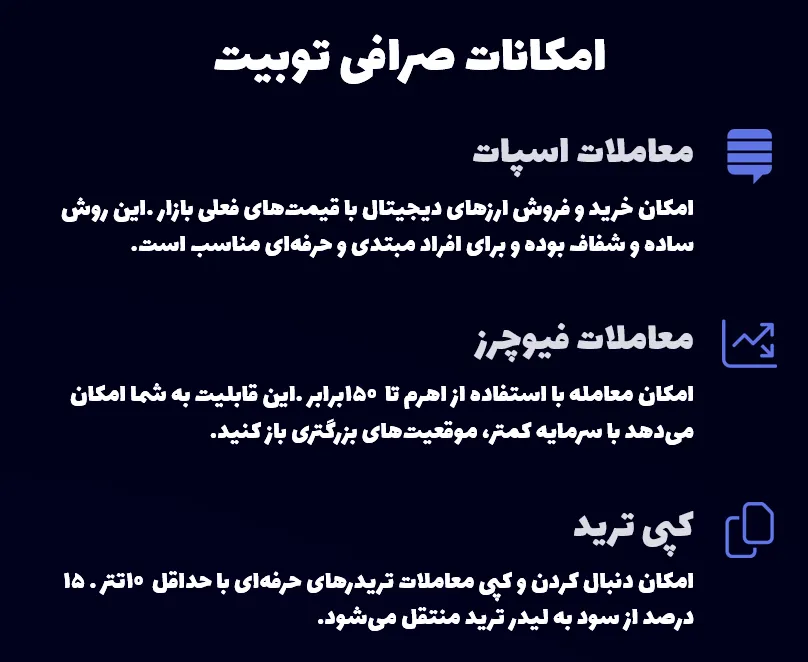 امکانات صرافی توبیت