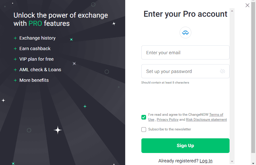 ثبت نام در صرافی ChangeNOW