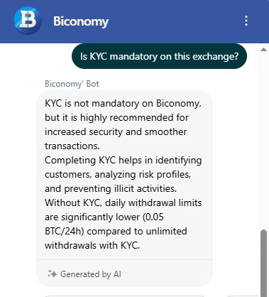 احراز هویت در صرافی Biconomy
