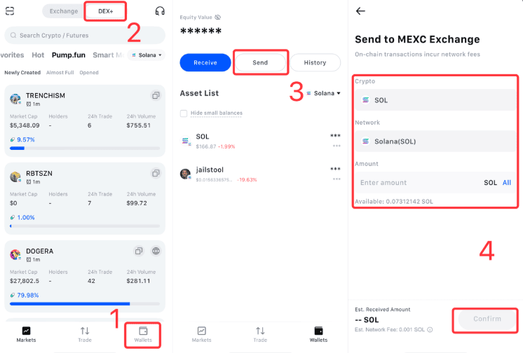 انتقال از DEX به حساب اصلی MEXC