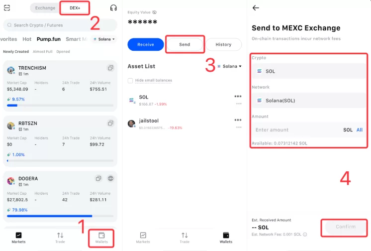 انتقال از DEX به حساب اصلی MEXC