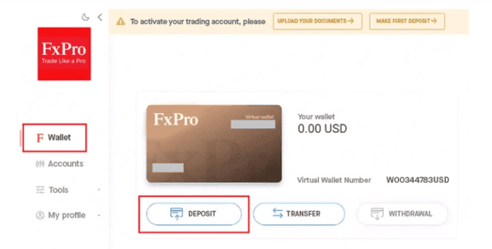 واریز و برداشت در بروکر fxpro