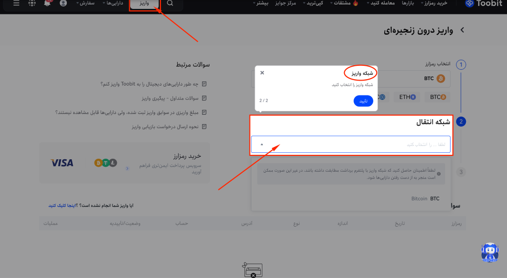 شبکه انتقال واریز در توبیت