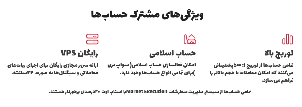ویژگیهای مشترک حسابها