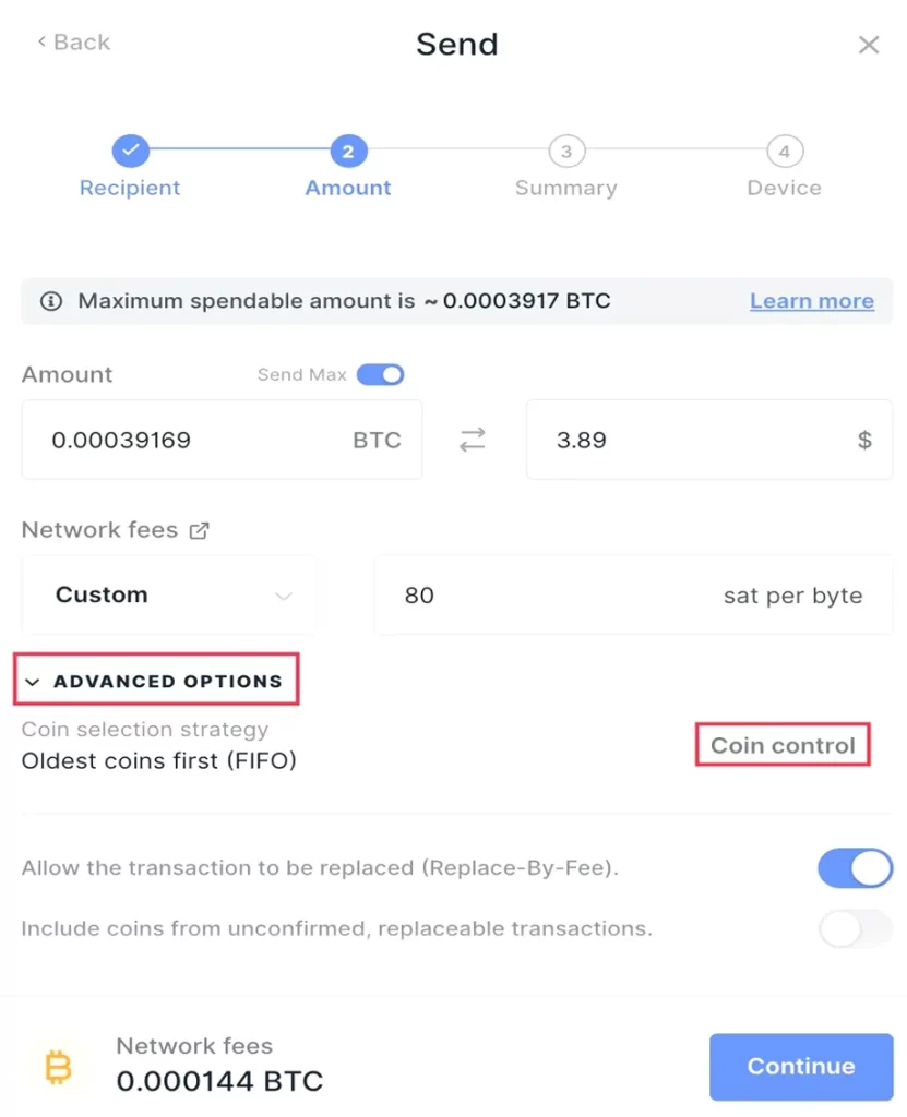 قابلیت کوین کنترل (Coin Control)