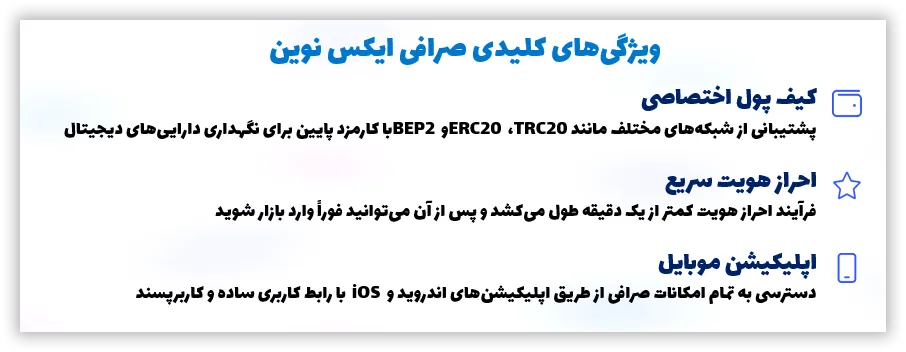 ویژگی های صرافی ایکس نوین