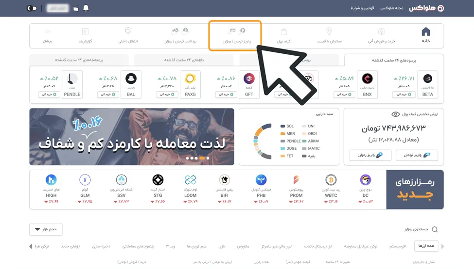 واریز در صرافی هلواکس