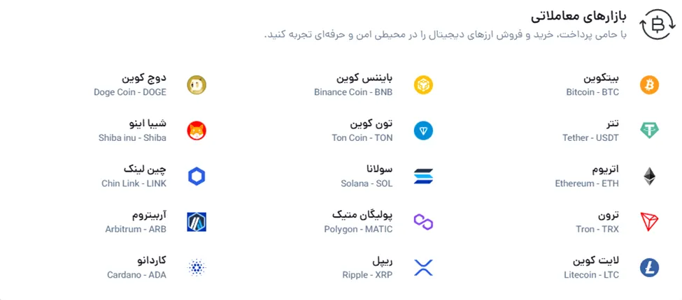 نمادهای معاملاتی صرافی حامی پرداخت