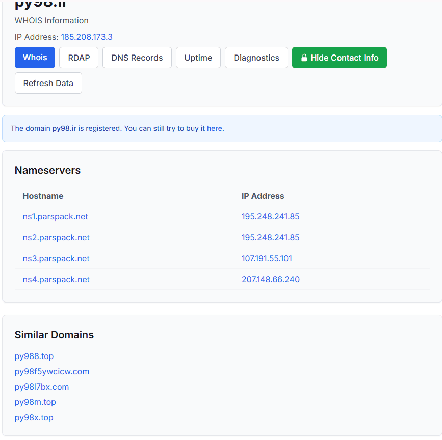 تصویر whois صرافی پی98