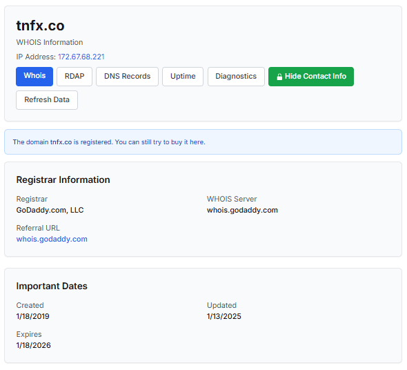اطلاعات Whois بروکر TNFX