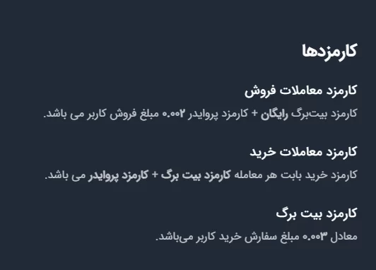 کارمزد معاملات در صرافی بیت برگ