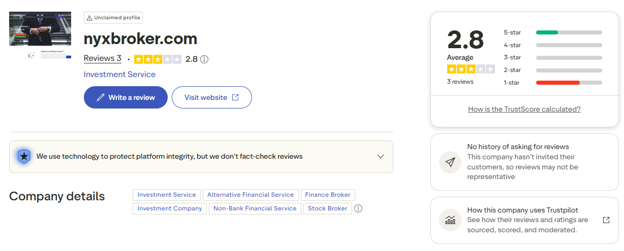 بررسی بروکر نیکس در Trustpilot