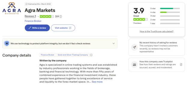 بررسی بروکر آگرا مارکتس در Trustpilot