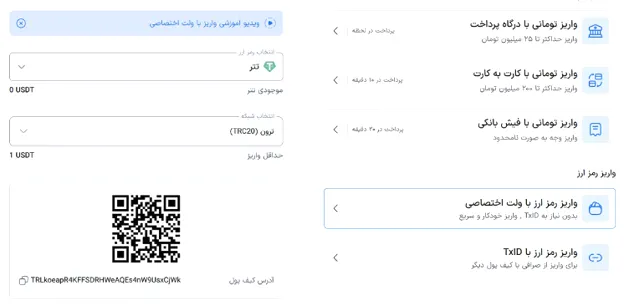 واریز و برداشت رمزارز در صرافی پی فا 24