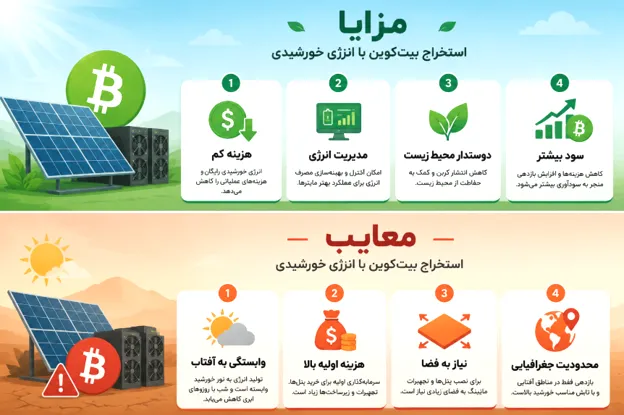 مزایا و معایب استخراج بیت کوین با پنل خورشیدی
