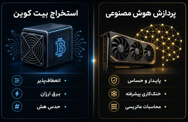 تفاوت استخراج بیت کوین و پردازش هوش مصنوعی