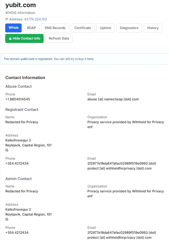 اطلاعات صرافی در سایت who is