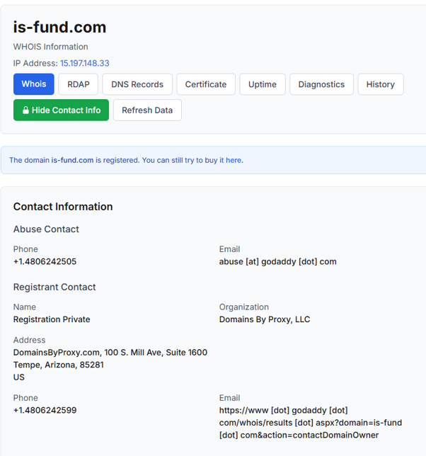 بررسی دامنه و امنیت سایت پراپ Is-Fund 