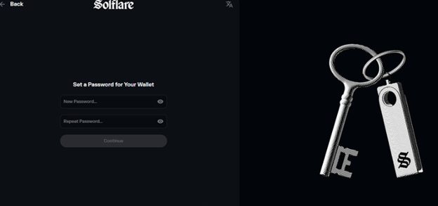 تعیین رمز عبور برای کیف پول سولفلر