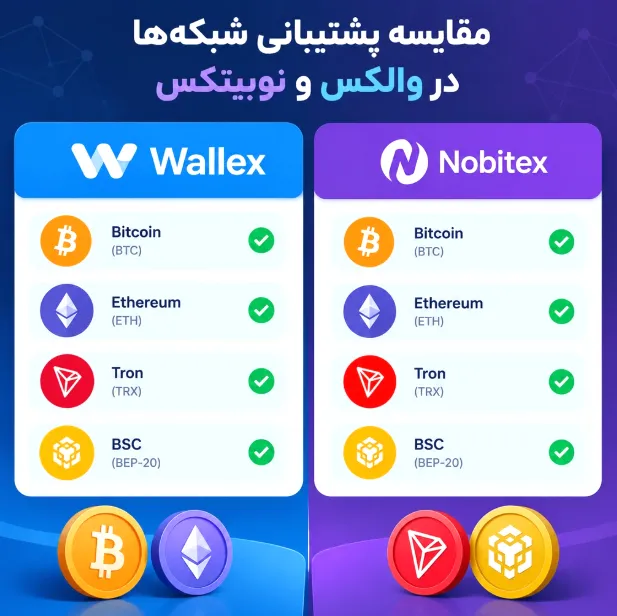 اینفوگرافیک مقایسه پشتیبانی شبکه ها در والکس و نوبیتکس