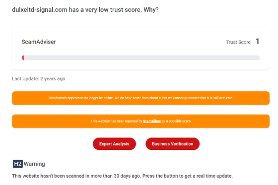 اخطار فیشینگ توسط ScamAdviser