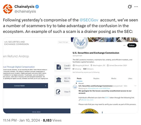 کلاهبرداری پس از هک شدن حساب کاربری @SECGov